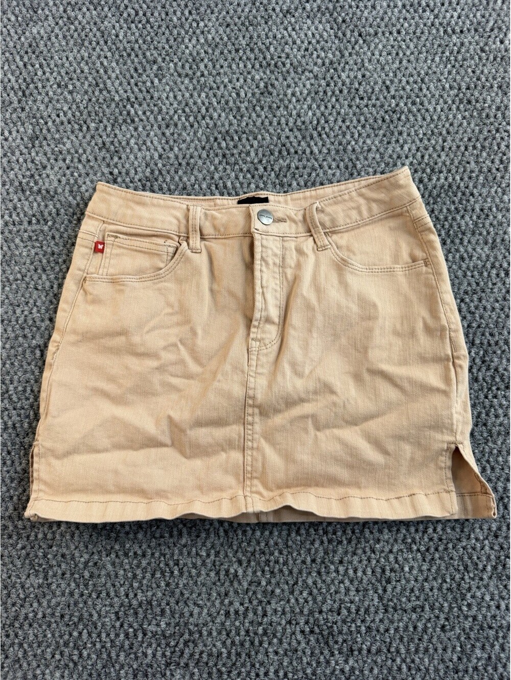 AprilJeans Womens Medium Beige Denim Mini Skirt Stretch Side Slit Casual